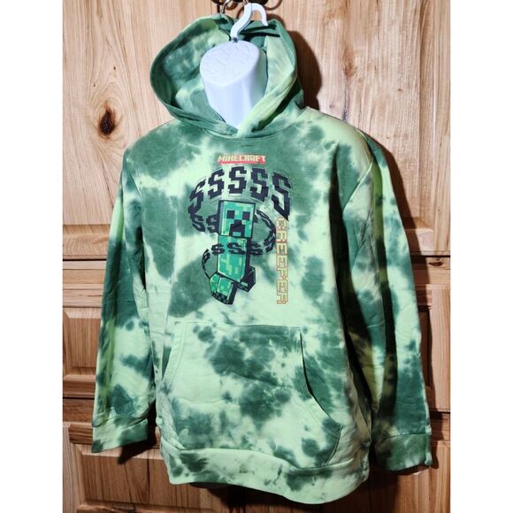 Youth XL Minecraft Hoodie – Creeper Graphic, Green Tie-Dye - Picture 1 of 5